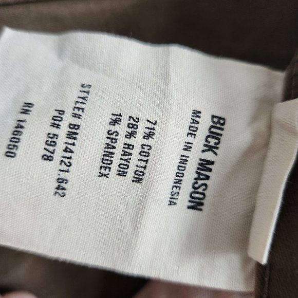 Buck Mason Pants Men's 31x29 Olive Green Roper Twill Ford Standard Jean - Picture 11 of 12